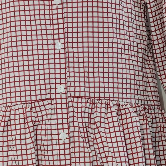 Cozinen Plaid Long Sleeve Patchwork Shirt Dress Button Up Red White Womens M - Picture 4 of 9